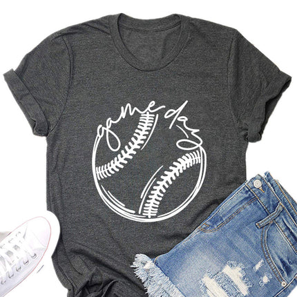 game day european and american baseball pattern print round neck t-shirt women's short sleeve top temu cross-border women's wish