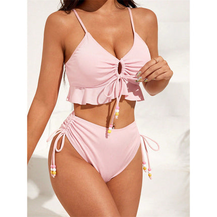 European and American Style Two-Piece Bikini Set, Conservative Women's Tie-Up Swimsuit with a High-End Feel, Suitable for Hot Springs, Huludao Swimwear