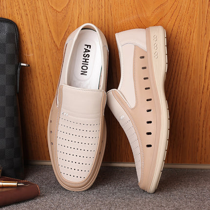 Factory wholesale spring men's leather shoes cowhide white apricot dad leather shoes sandals business casual hollow men's shoes