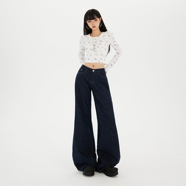 American-Style Dark Blue Non-Stretch Flared Jeans for Women, 2025 Autumn and Winter New Loose High-Waisted Slimming Bootcut Pants