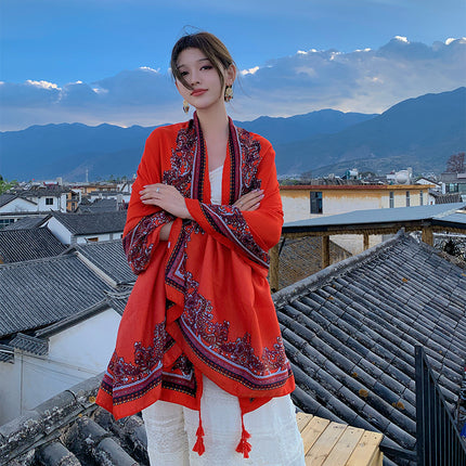 Ethnic Style Scarf, Sun Protection Shawl for Women, Yunnan Qinghai Grassland Travel Wear Silk Scarf, Seaside Beach Towel, Thin Style