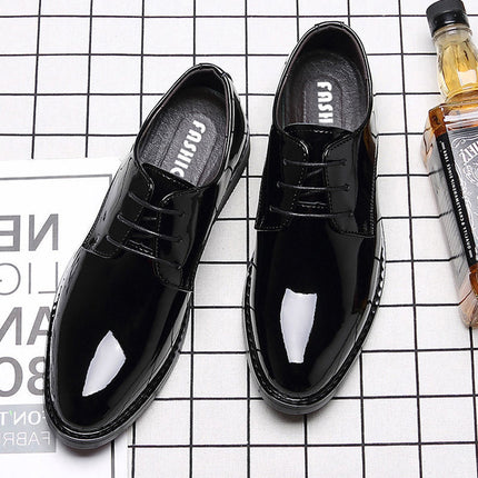 Men's Business Formal Wear Genuine Leather Black Patent Leather Shoes Men's Trendy Shoes for Work Spring and Autumn Korean Style British Pointed Toe Men's Shoes