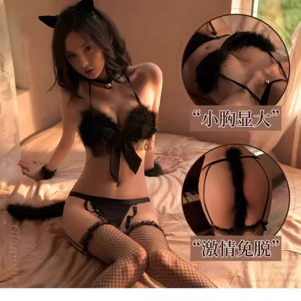 Sexy Lingerie, Sexy and Charming Three-Point Cat Girl Uniform, Tempting Open File, No Need to Take Off One-Piece Pajamas, Passion Suit