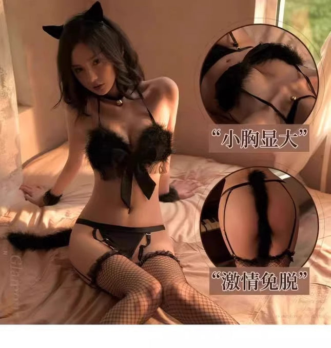 Sexy Lingerie, Sexy and Charming Three-Point Cat Girl Uniform, Tempting Open File, No Need to Take Off One-Piece Pajamas, Passion Suit