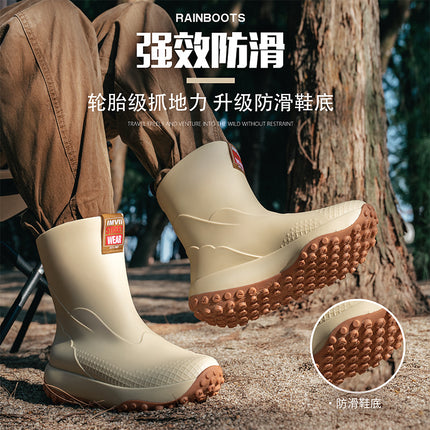 2026 Cross-Border New Fashion Mid-Calf Rubber Shoes for Men, Non-Slip Kitchen Work Shoes, Waterproof Men's Fishing Boots