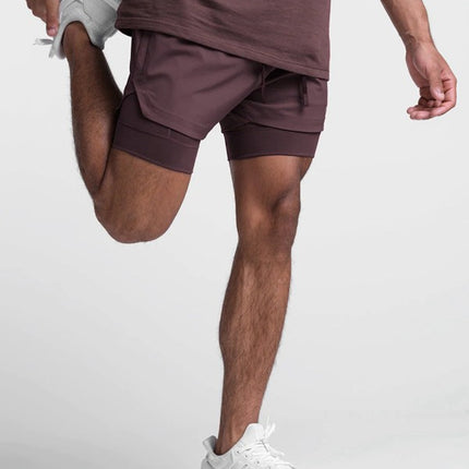 Crazy Muscle Men's Sports Casual Shorts Double Layer Fake Two-Piece Marathon Basketball Fitness Sweat-Wicking Quick-Dry Shorts