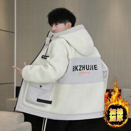 Autumn and winter new men's grain velvet coat trend casual work jacket cotton and thickening warm men's top