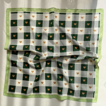 53 Spring and Autumn Korean-style Lightweight Green Checkerboard Double-layer Flat Horned Scarf Scarf Women's Hair Tie Bag