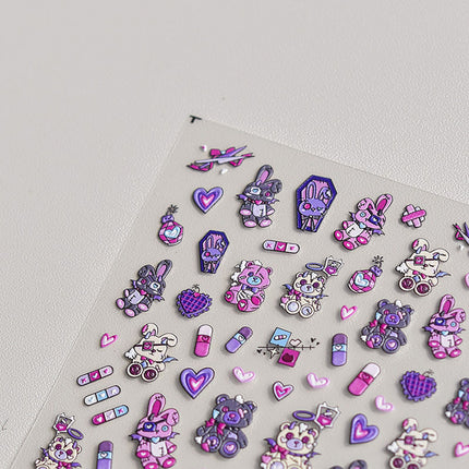 Pink Doll Bear Nail Art Sticker Tomoni Embossed Adhesive Cute 5D Nail Sticker Japanese Style Nail Art Accessories