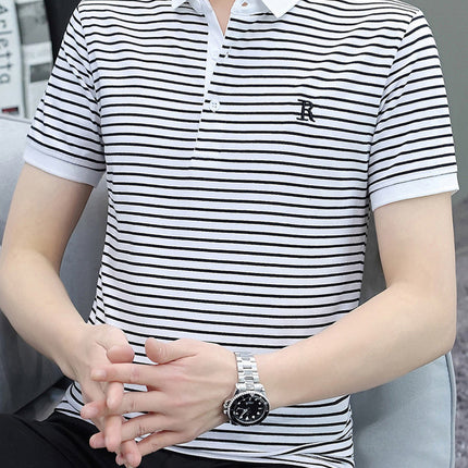 Free Shipping Amazon Cross-Border Summer Men's Striped Short-Sleeve Polo Shirt Large Size Casual Trendy Brand T-Shirt