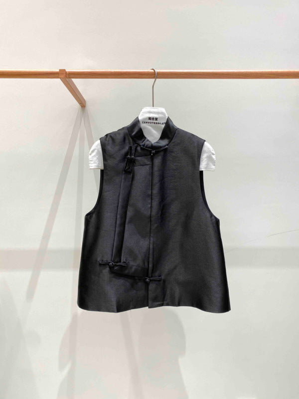 【Zhihetang】2026 Spring New Style New Chinese Style Stand Collar Buttoned Vest for Women, High-End Sleeveless Layered Vest