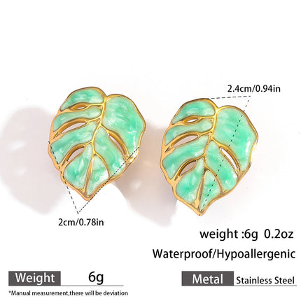 Myya European and American Cross-Border Hot-Selling Stainless Steel Oil-Dropping Leaf Earrings for Women, Exaggerated Stylish Earrings, Non-Fading Ear Jewelry
