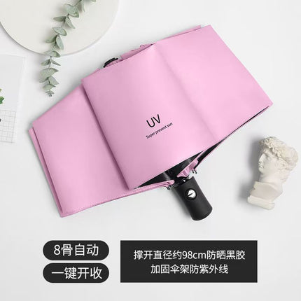 Full-automatic Umbrella Reinforced Windproof Folding Umbrella Black Rubber Sunny and Rain Dual-use Women's Sunscreen Sunshade Umbrella Sun Umbrella Advertising
