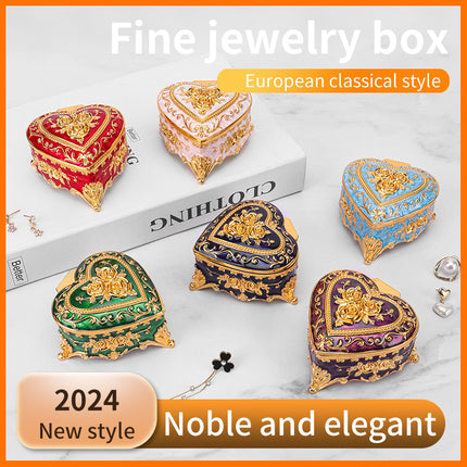 European retro metal jewelry box princess jewelry box exquisite enamel ladies necklace jewelry storage box wholesale