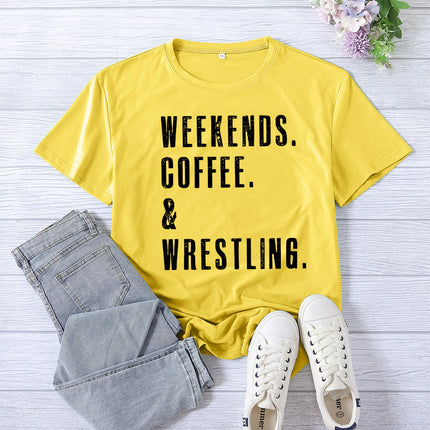 Cross-border Amazon WEEKENDS COFFEE WRESTLING printed short-sleeved women's top T-shirt European code
