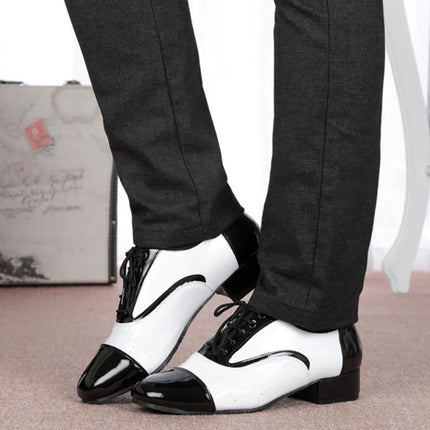 Latin dance shoes men's leather black and white international dance shoes square dance adult breathable soft bottom modern dance ballroom dance
