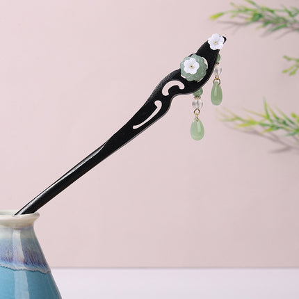 Antique Hairpin Step Tassel Wood Hairpin Imitation Ebony Headwear Disc Hair Simple Accessories Ancient Dress Hairpin Women's Hair