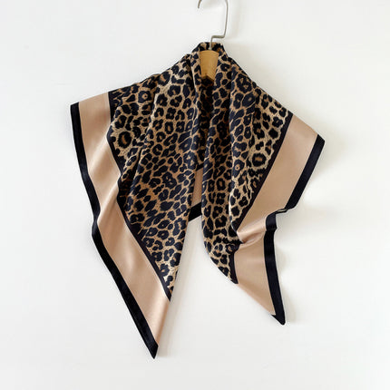 Cross-border double-sided two-color silk scarf ladies leopard print scarf print twill silk senior sense 70cm square towel wholesale