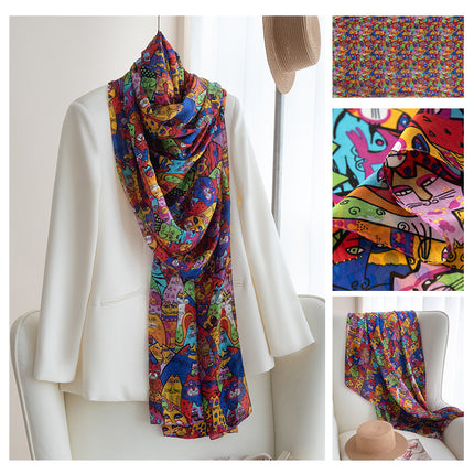 Autumn New Arrival Mulberry Silk Scarf for Women, Green Small Floral Shawl, Long Silk Scarf, Ready for Wholesale