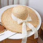 Raffia straw hat - grid rice weave ribbon / M（56-58cm）