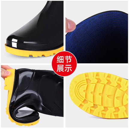 Rain Boots, Labor Protection Rain Shoes, Men's High-Top Non-Slip Kitchen Long-Tube Water Shoes, Camouflage Thickened Velvet, Cold-Proof, Durable and Waterproof