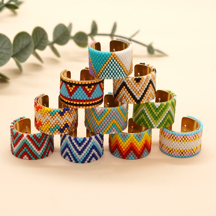 New Miyuki Antique Rice Beads Light Luxury High Sense Hand Woven Stainless Steel Bohemian Style Ring Wholesale