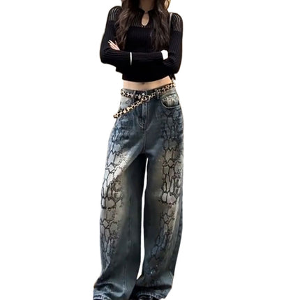 American Vintage plus size Graffiti Painted Jeans Children Spring Spice High Street Hiphop Hip Hop Mop Pants