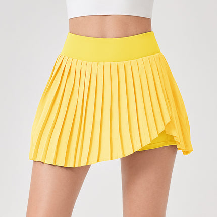 New Tennis Skirt Pleated Skirt Women's Yoga Sports Skirt High Waist Fake Two-piece Anti-light Running Fitness Skirt