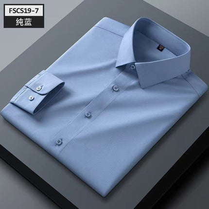 Men's Shirts, Men's Long-Sleeved Summer Business Style Cool and Breathable Mulberry Silk Series Shirts, High-End Non-Iron White Shirts
