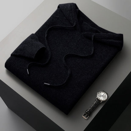 Cross-border Seamless Autumn and Winter New Wool Sweater Men's Hooded Sweater Solid Color Knitted Wool Hoodie Men's Sweater