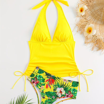 2025 European and American High-end Swimsuit Women's Foreign Trade Split Bikini Pure Desire High Waist Neck Strap Amazon Swimsuit