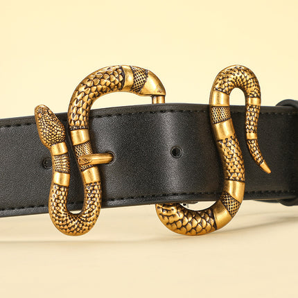 Fashion Alloy Belt Snake Buckle Pin Buckle Versatile Belt Internet Trendy Light Luxury Cross-border Explosive Casual Versatile