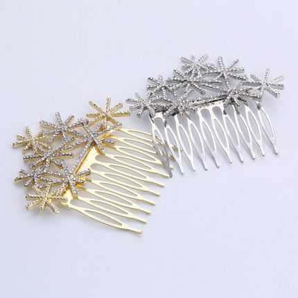 Cross-Border European and American New Fashion Bridal Snowflake Hair Comb Insert Comb Hair Crystal Headdress Hair Accessories Hair Comb Jewelry Gift