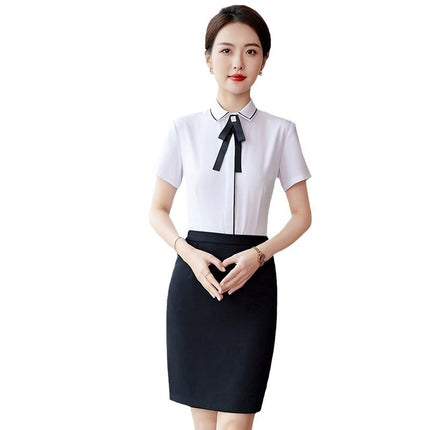 Catering Overalls White Shirt Hotel Front Desk Western Restaurant Waiter Temperament Short-sleeved Professional suit Female Summer