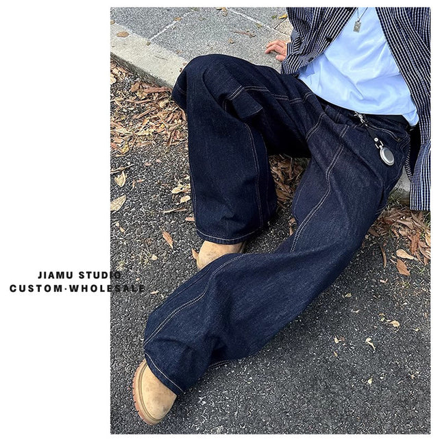 JIAMU American Style Vintage Machete Original Bull Baggy jeans Unisex Wide Leg Neutral Loose Profile