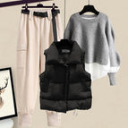 Black vest + gray sweater + apricot pants [three-piece set] / M [recommended 40-50kg ]