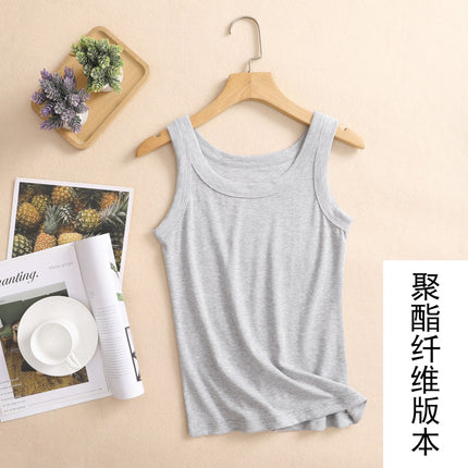 Women's Crewneck Anti-running Light Vest Casual Base Pure Cotton Anti-running Light Parm Thread All-match Beautiful Back Summer Outer Wear