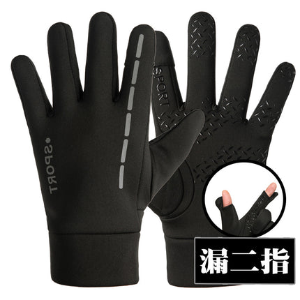 Printed LOGO gloves full finger men's autumn and winter touch screen plus velvet gloves men's warm non-slip waterproof winter printing