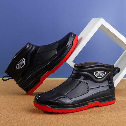 Rain boots men's fashion four seasons short tube non-slip waterproof kitchen low-top soft bottom rubber shoes car wash construction ground wear-resistant water boots
