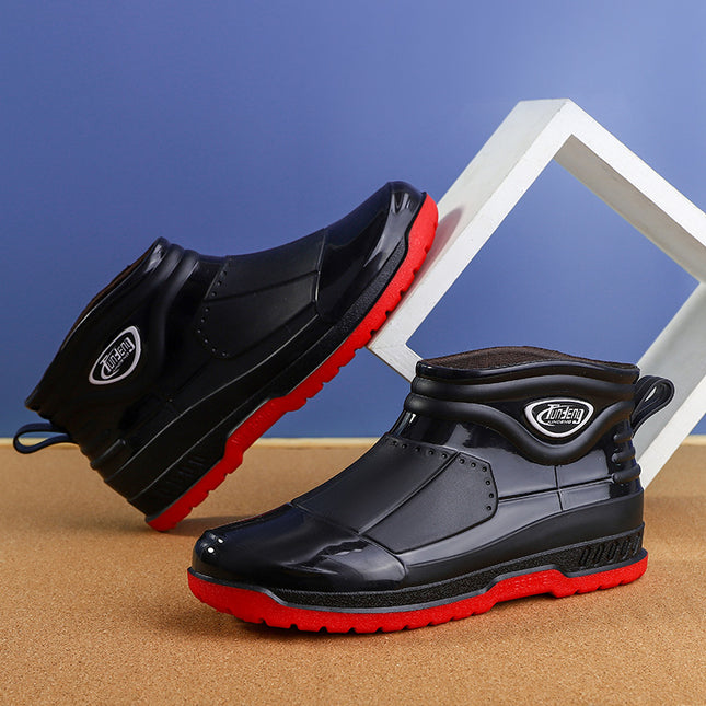 Rain boots men's fashion four seasons short tube non-slip waterproof kitchen low-top soft bottom rubber shoes car wash construction ground wear-resistant water boots