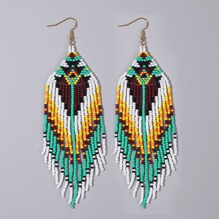 Cross-Border European and American Colorful Seed Bead Earrings, Niche Ethnic Style Handmade Earrings, Woven Long Tassel Trendy Personality Style