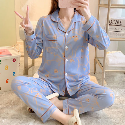 [Factory Wholesale] Women's Pure Cotton Pajamas, Spring and Autumn Style, Long-Sleeved, Long Pants, Can Be Worn Outside, Sweet Student Homewear Set