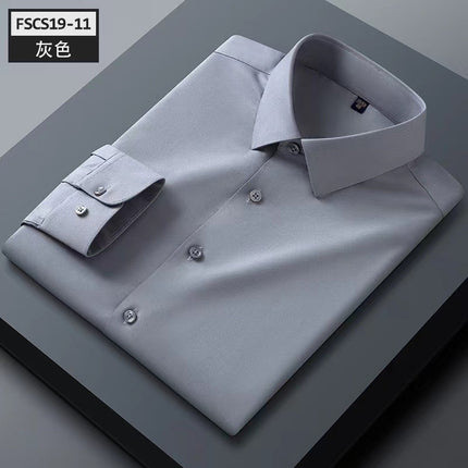 Men's Shirts, Men's Long-Sleeved Summer Business Style Cool and Breathable Mulberry Silk Series Shirts, High-End Non-Iron White Shirts