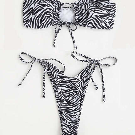 Yiyou 2025 European and American Sexy New Tube Top Zebra Print Split Bikini Swimsuit Women's Suit Bikini