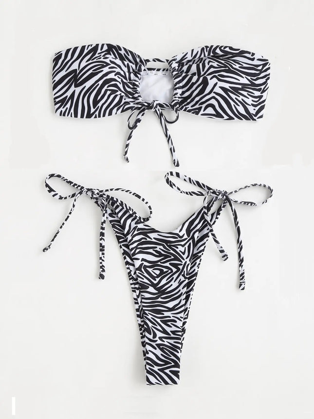 Yiyou 2025 European and American Sexy New Tube Top Zebra Print Split Bikini Swimsuit Women's Suit Bikini