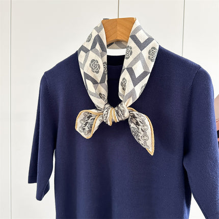 Double-Sided Silk Wool Scarf for Women in Autumn and Winter, Silk Wool 70 Square Scarf, Warm and Dual-Purpose, Versatile Elegant, Air-Conditioned Neck Protector for Women