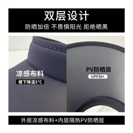 Sunscreen Sunshade Hat Oversized Brim Women's New Summer Black Pepper Sunscreen Hat UV Protection Empty Top Ice Silk Sun Hat