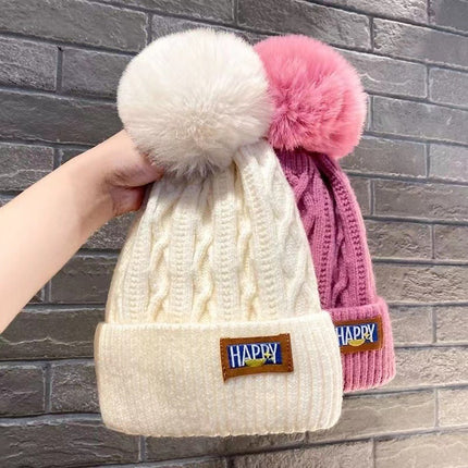 Women's Winter fleece-lined Warm Wool Hat Women's Winter Fashionable Fur Ball Knitted Hat Korean Style Fashionable All-match Thickened Cold-proof Hat