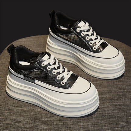 Invisible Inner Height Increasing Women's Shoes 8CM Thick Bottom Small Summer Breathable Mesh All-match Casual Sports Board Shoes White Shoes
