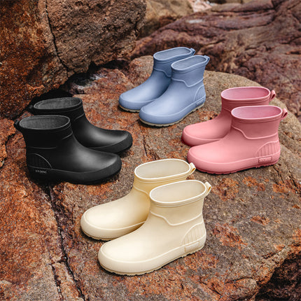 British Trendy Rain Boots, Outdoor Wading Boots, Fashionable Women's Rain Boots, Garden Boots, Flats Non-Slip Rubber Shoes, Foot Water Shoes for Women